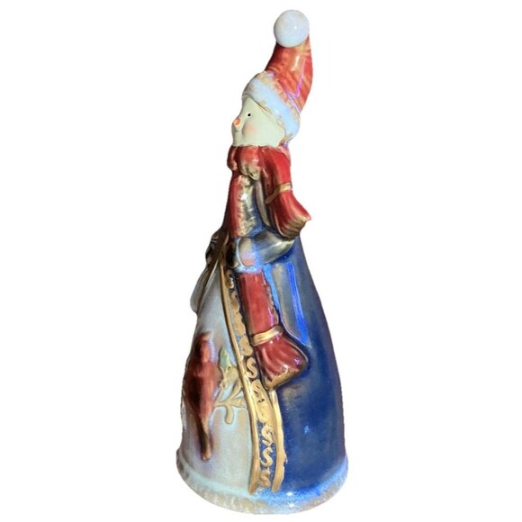 Vintage Old World Snowman Bell With A Cardinal Bird Glazed Shiny 8" Christmas - Picture 11 of 16